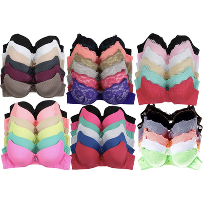 Women's 6-Item Pack of Random Assortment Print Plus Size Bras with Underwire Sizes 34D to 46DDD