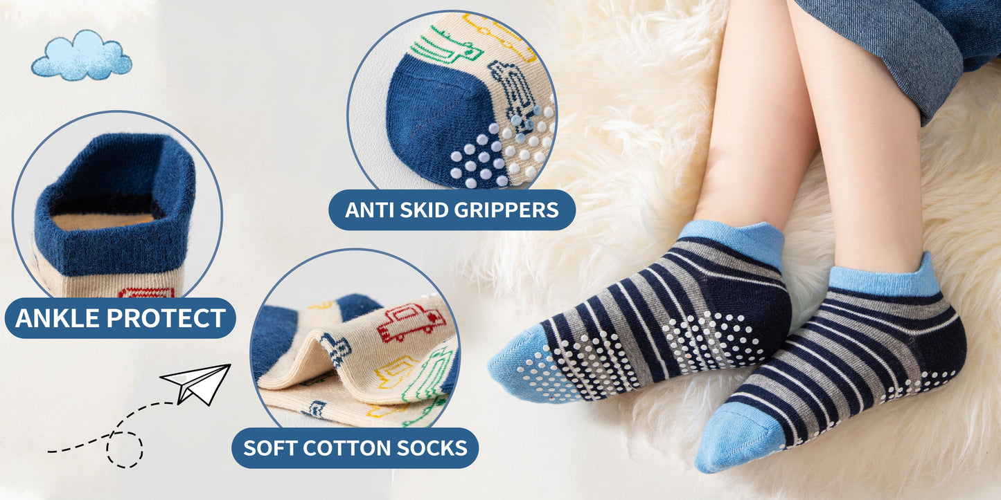 9/18 Pairs Of Baby Boys Toddlers Grips Socks Kids Non Slip Anti Skid Ankle Car No Show Socks With Grippers Gift Socks