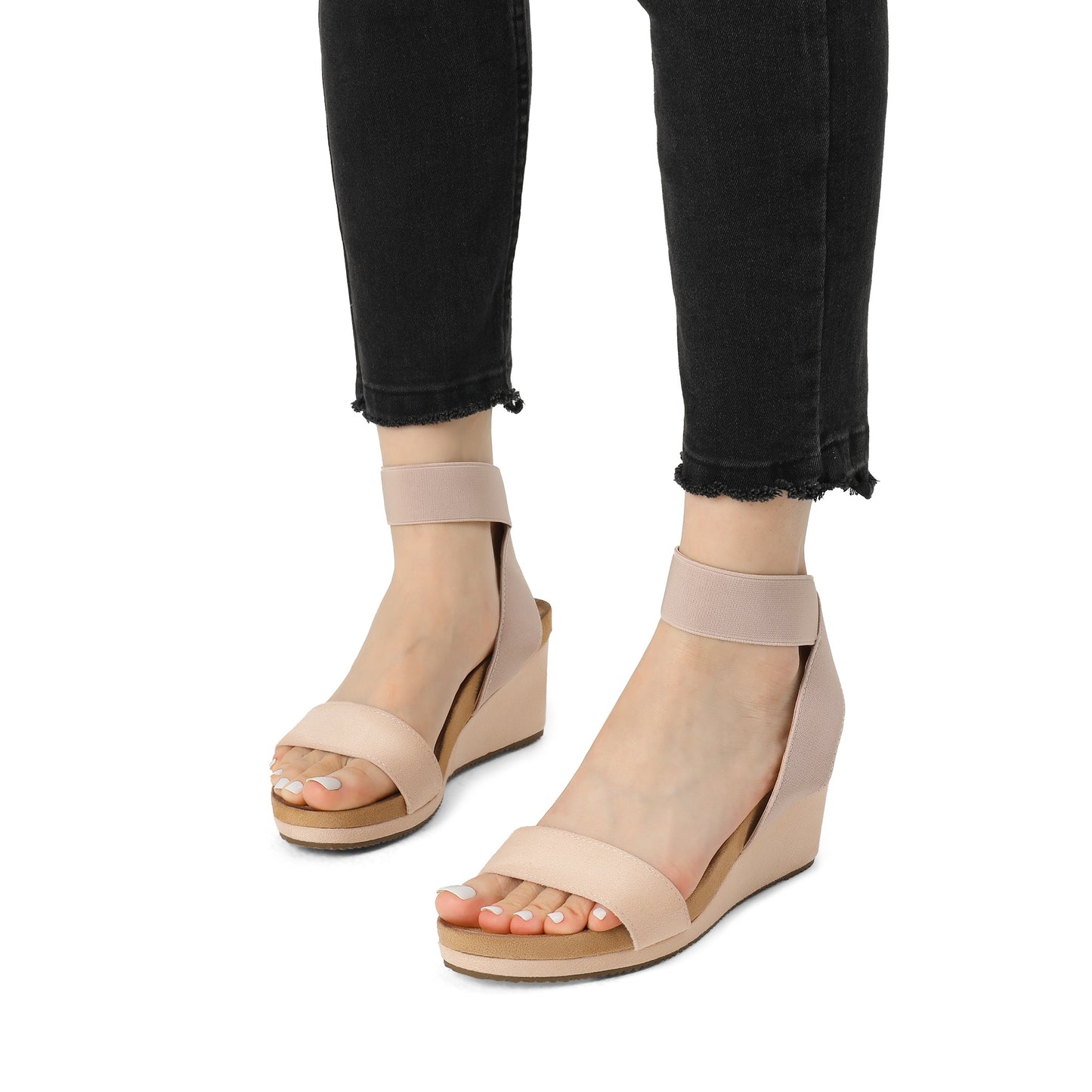 Womens Open Toe Elastic Ankle Strap Platform Wedge Sandal, Comfortable Versatile for everyday wear, meeting friends, running errands, and other occasions with wrap dresses, jeans, skirts, shorts, jumpsuits