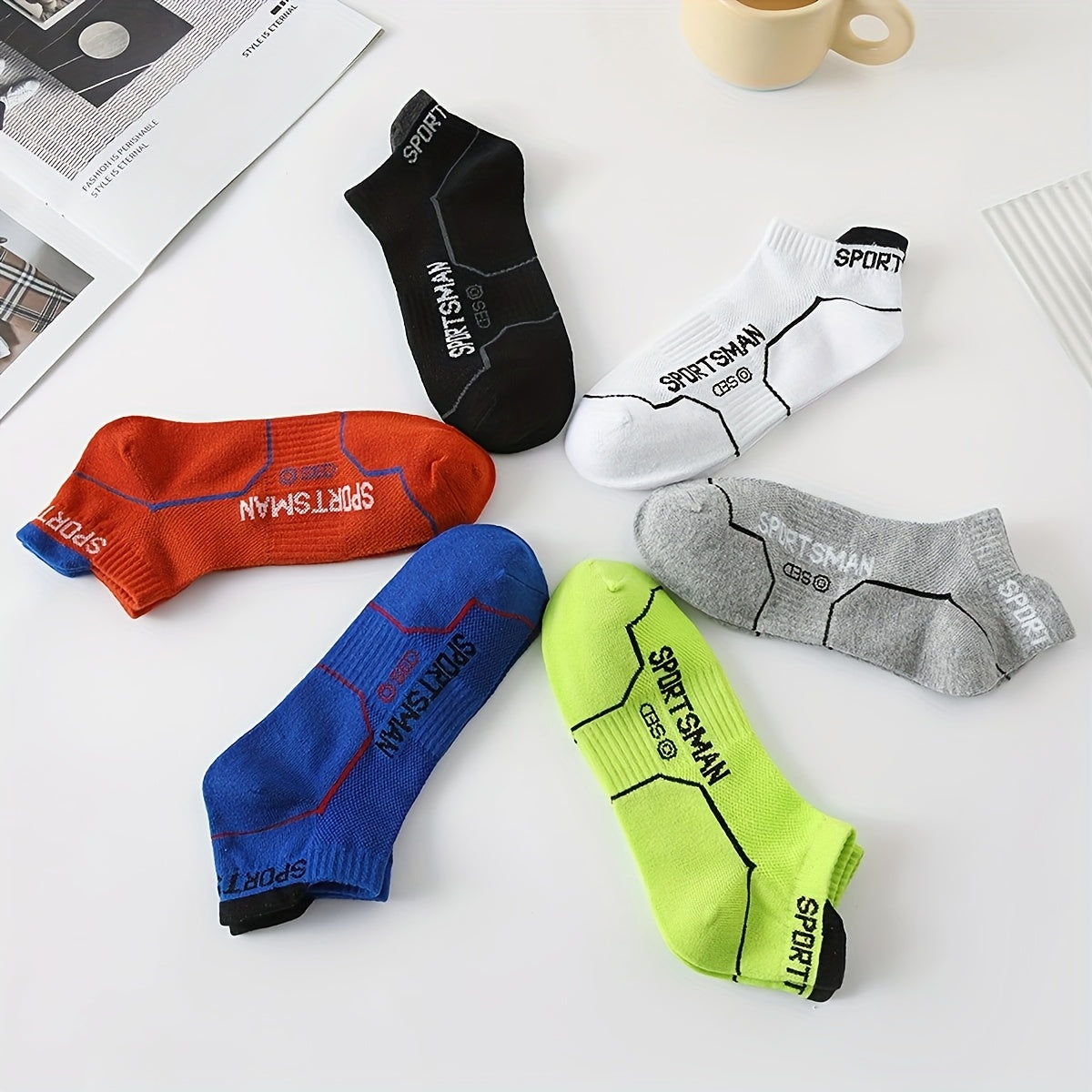 [6/12 Pairs Athletic Socks] 6/12 Pairs Men'S Athletic Performance Ankle Socks | Breathable Mesh, Sweat-Absorbent, Machine Washable, Letter Pattern, Suitable For Running And Sports, Sweat-Resistant, Knitted And Spandex Blend