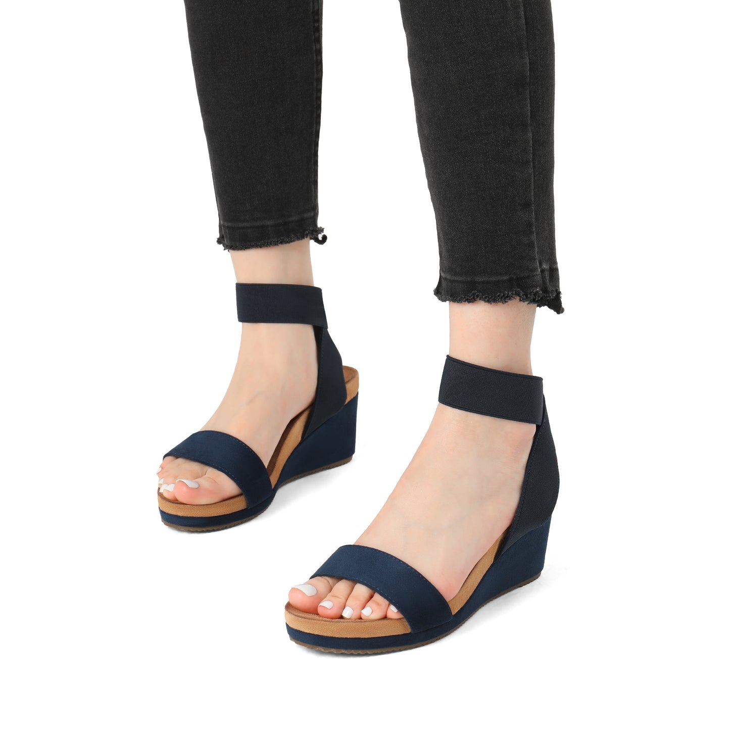 Womens Open Toe Elastic Ankle Strap Platform Wedge Sandal, Comfortable Versatile for everyday wear, meeting friends, running errands, and other occasions with wrap dresses, jeans, skirts, shorts, jumpsuits