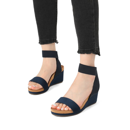 Womens Open Toe Elastic Ankle Strap Platform Wedge Sandal, Comfortable Versatile for everyday wear, meeting friends, running errands, and other occasions with wrap dresses, jeans, skirts, shorts, jumpsuits