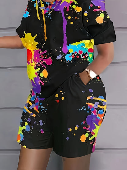 Plus Size Printed Fashion Suit Tie-Dye Breathable Short Sleeve T-Shirt & Shorts - Fashionable Casual Women's Wear Plus Summer Wear
