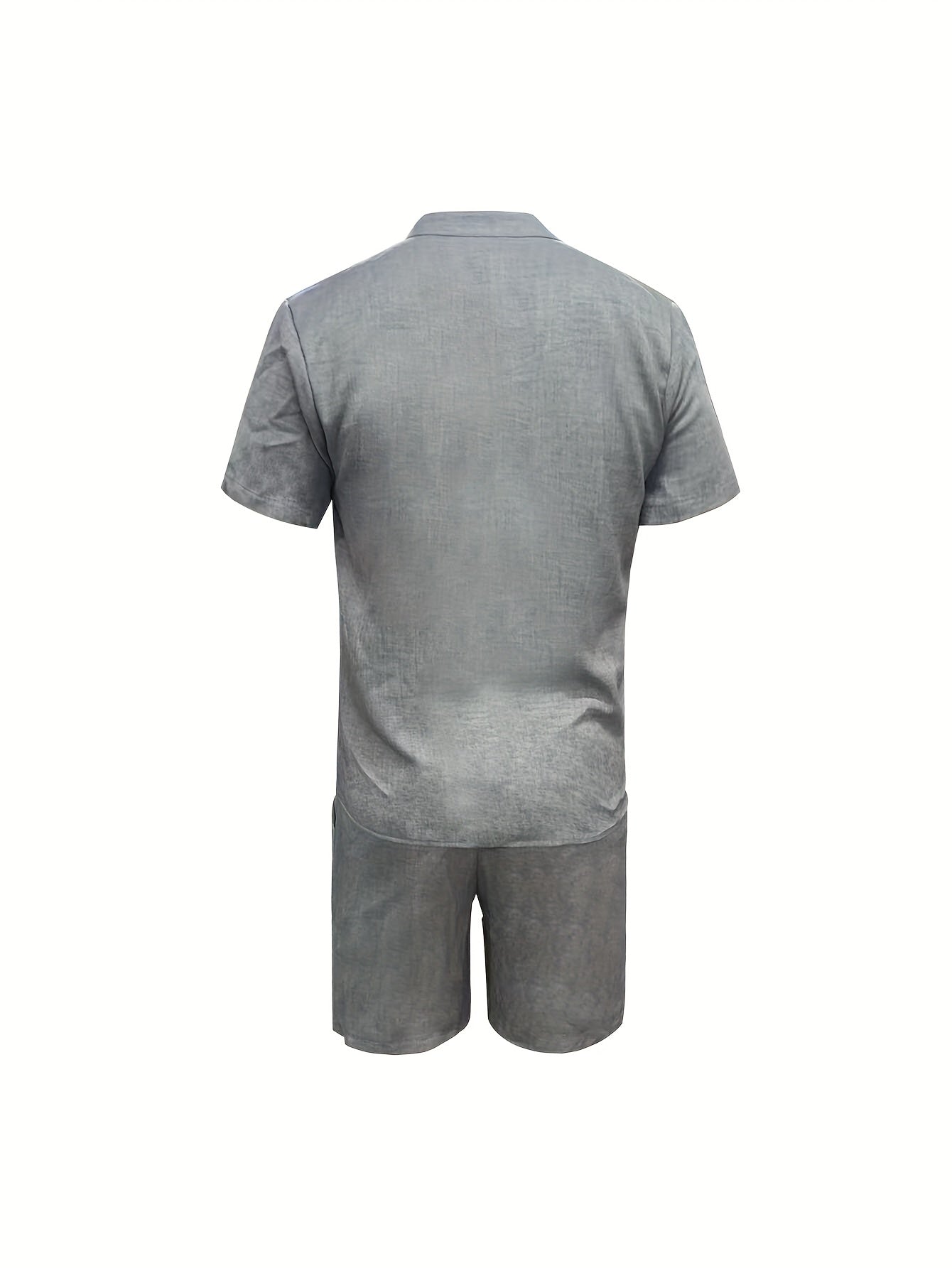 Summer Casual Fabric Men's Solid Color Short Sleeve Single-Breasted Shirt and Shorts Set