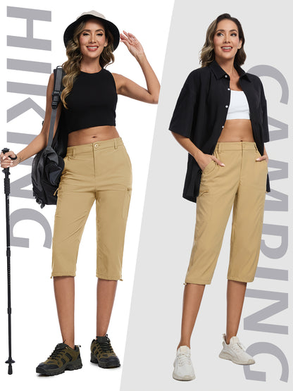 Women'S Summer Hiking Capri Pants - Lightweight, Quick Dry, Stretchy, Zipper Pockets, Adjustable Waist & Cuffs For Outdoor Travel, Hiking, Camping, Fishing, Casual Wear Long Shorts
