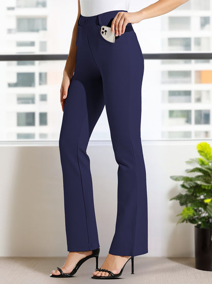 Plus Size, Plus Size Women's Dress Work Pants Slacks Stretch Comfy Breathable Soft Casual Office High Waisted Tummy Control Flare Pants with Belt Loops 4 Pockets Lounge Business