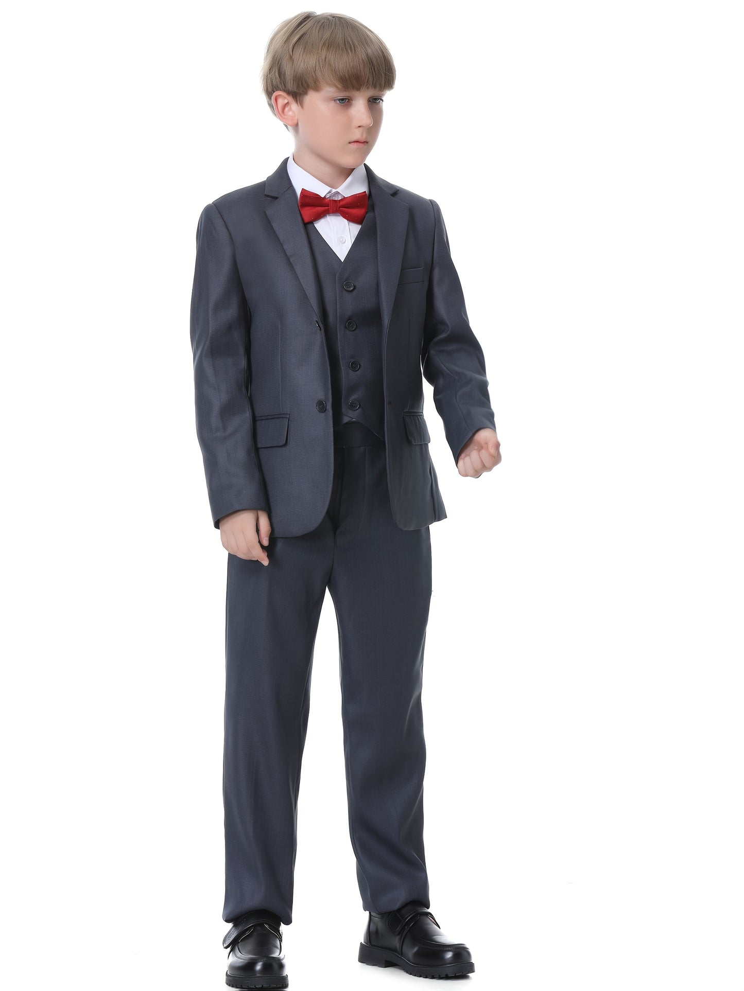 NIMBLE Boys Formal Suit Set Jacket Vest Trousers 3pcs 3-13Y Children Party Clothes Host Wedding Available In Four Colors Blue Black Khaki Navy Blue