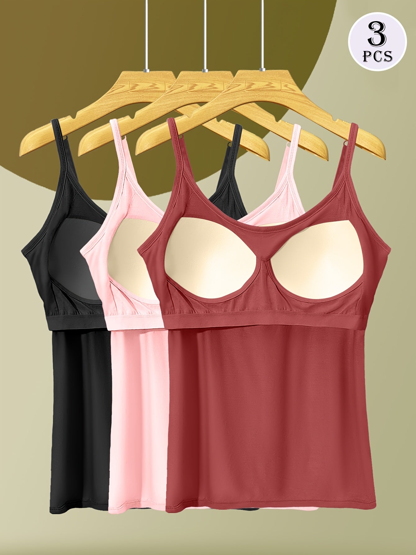 [3-Pack Adjustable Camisole] 3-Pack Comfortable And Versatile Adjustable Strap Camisole With Built-in Bra Pads, One-Piece Bra For Anti-Exposure, Suitable For Home Wear Or Outerwear