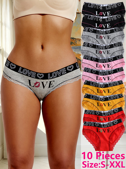 10pcs New Style Fashionable Trendy Elegant Comfortable Breathable Side Soft Fitting Snugly Elastic Skin-Friendly Yoga Fitness Sports Home-Wear Women'S Underwear