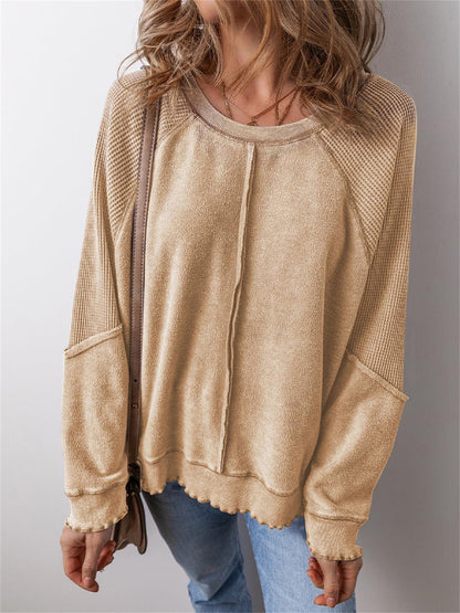 Women's Waffle Pattern Loose Splicing Long Sleeve Early Spring Street Fashion Style
