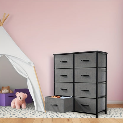 8-drawer Chest | Sturdy Steel Frame Support, Anti-dumping Design, Suitable for Bedroom, Cloakroom, Corridor, Black and Gray, Oak Finish, Assembly Required, ≥3.2 Cubic Feet Storage Capacity