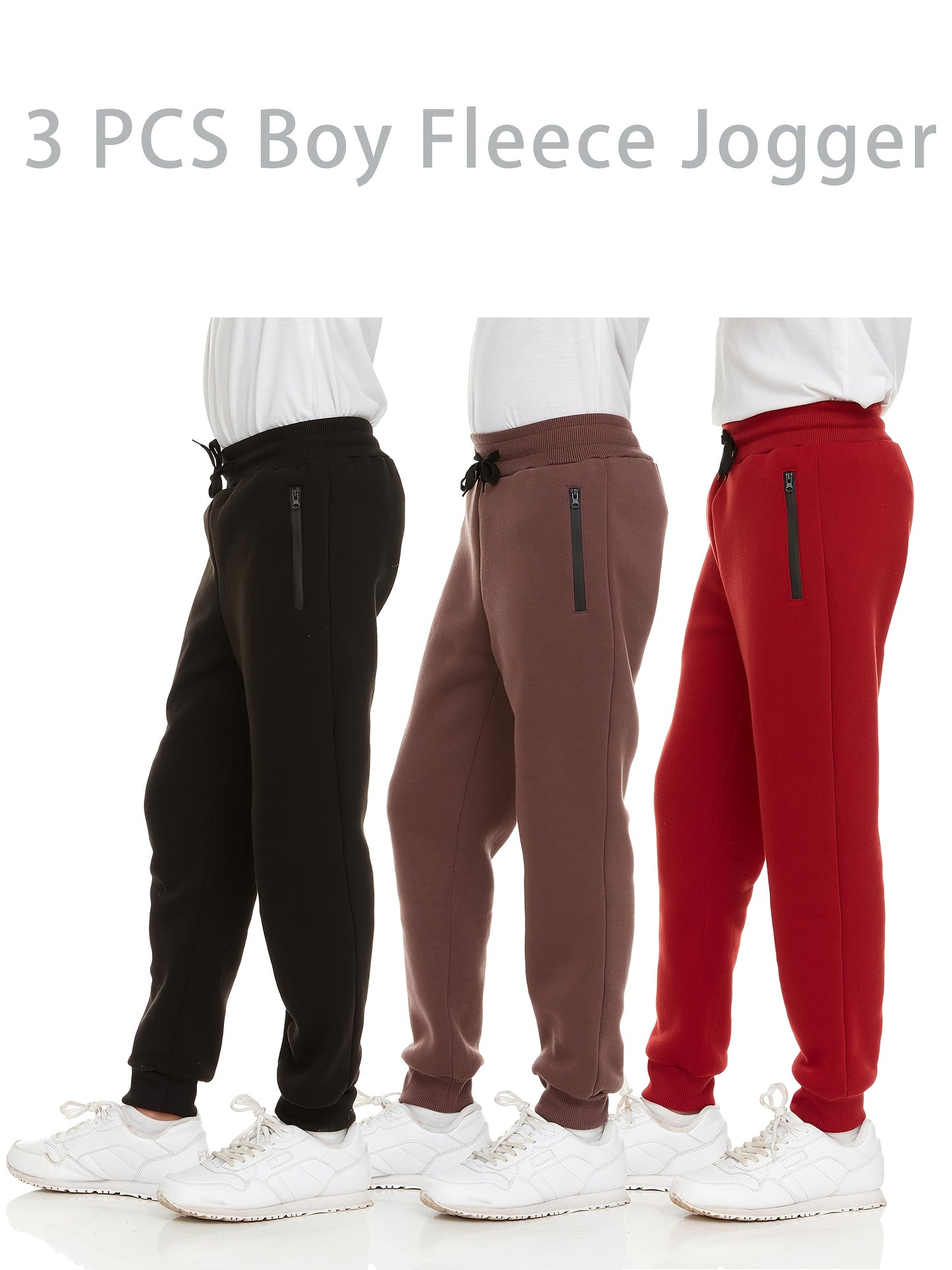 3Pk Boys Sweatpants Athletic Workout Kids Clothes Boys Joggers Pants with Zipper Pocket And Drawstring Size 4-20, Perfect for Outdoor