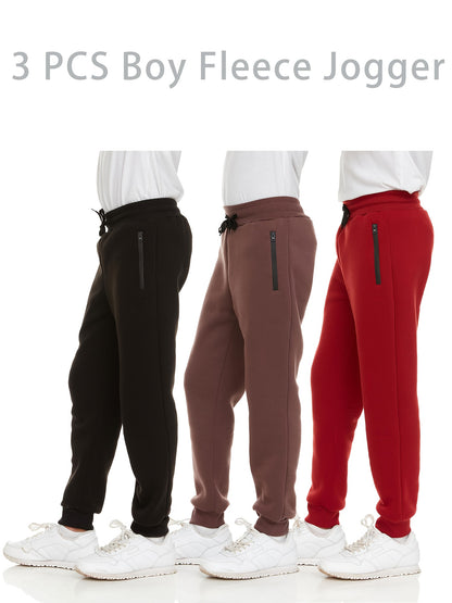 3Pk Boys Sweatpants Athletic Workout Kids Clothes Boys Joggers Pants with Zipper Pocket And Drawstring Size 4-20, Perfect for Outdoor