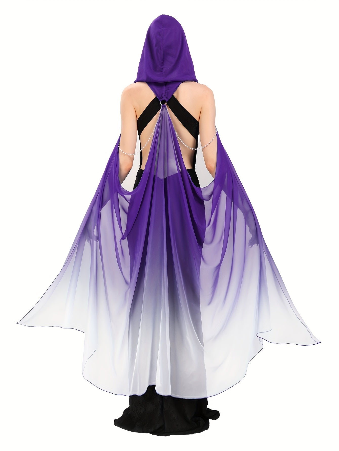 Full-Length Tulle Gothic Bridal Fairy Cloak with Hood for Women, Off-Shoulder Capelet