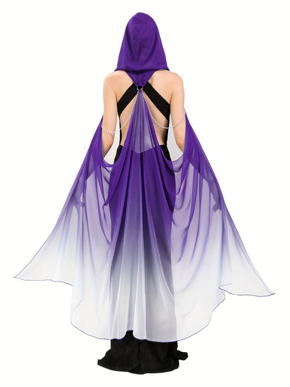 Full-Length Tulle Gothic Bridal Fairy Cloak with Hood for Women, Off-Shoulder Capelet
