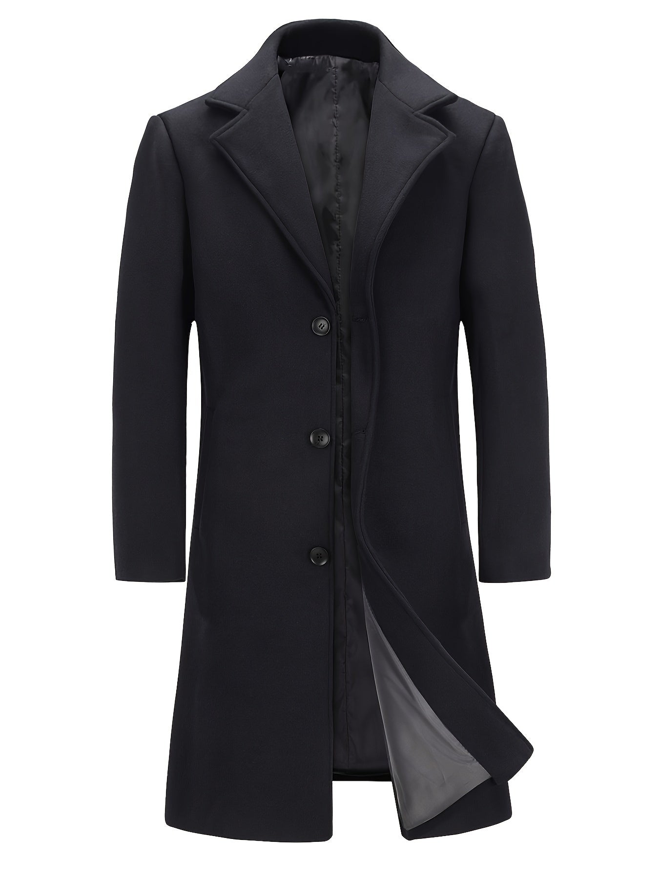 Mens Long Trench Coat Single Breasted Wool Blend Pea Coat Warm Winter Overcoat with Pockets