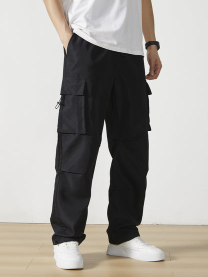 Men'S Straight-Leg Cargo Pants with Multiple Pockets, Suitable for Outdoor Street Fashion