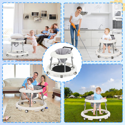 Baby Walker Foldable with 9 Adjustable Heights, Baby Walkers and Activity Center for Boys Girls Babies 6-12 Months, Baby Walker and Bouncer Combo with Wheels Portable Anti-Rollover, Mother's Choice