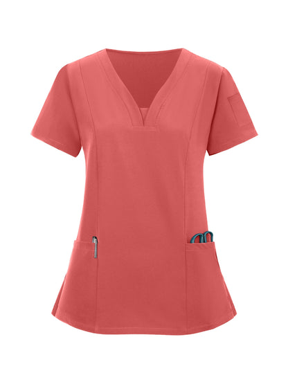 2pcs Women's Breathable V-Neck Work Uniform - Machine Washable Pocket Detail Matching Top & Pants, Casual Work Clothes Suitable for Work Uniforms, Healthcare, Education, Retail - Comfortable Professional Attire