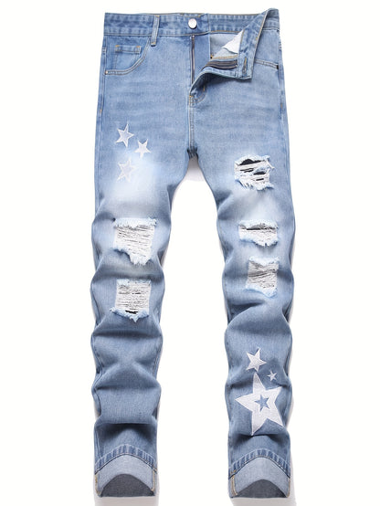 Slim Fit Men'S Jeans with Embroidery And Ripped Details