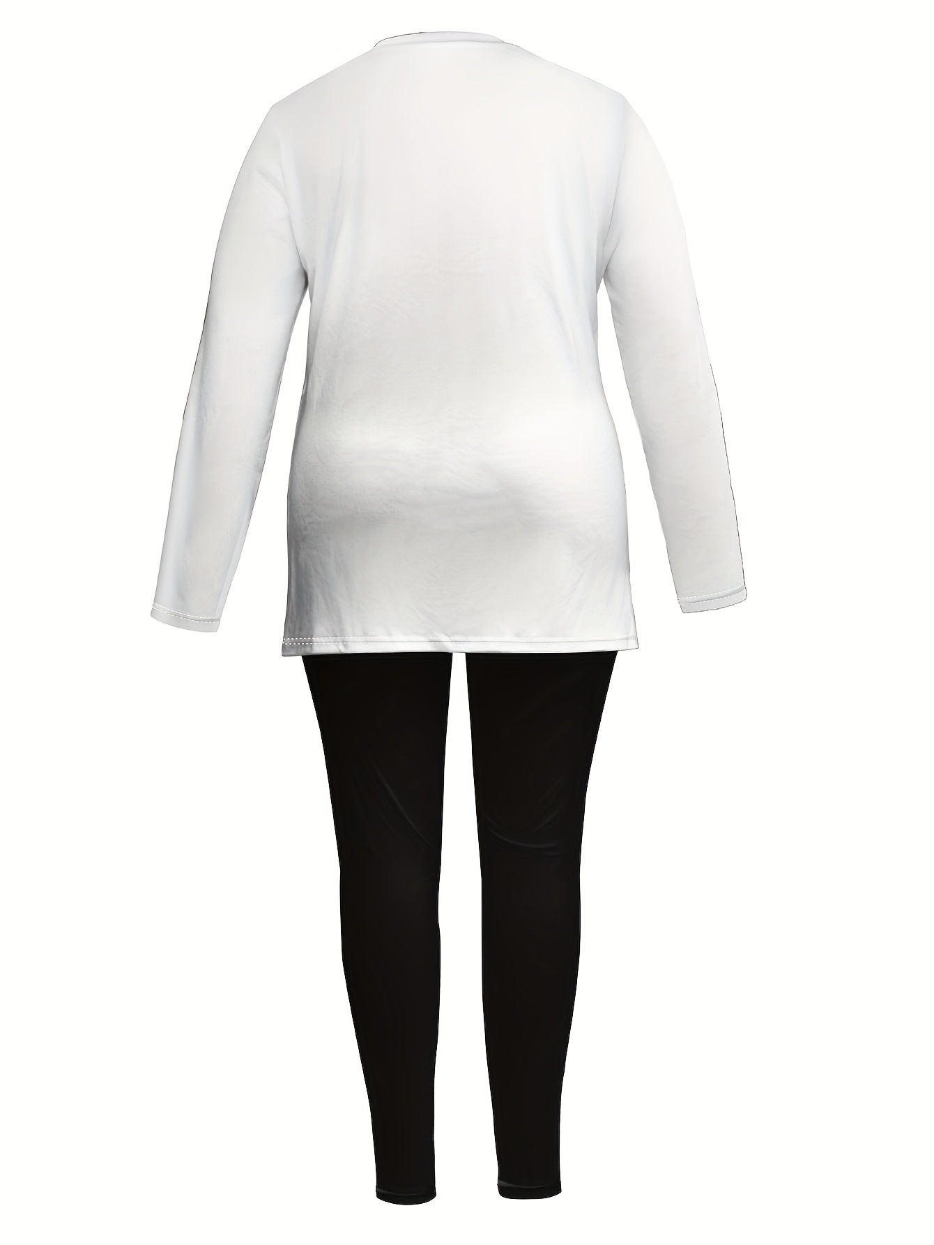 SINHOON Ladies' Attire Stylish Two-Piece Suit - Round Neck Long Sleeve Blouse with Side Slit And Printed Trousers - Ideal for Autumn And Winter Wear