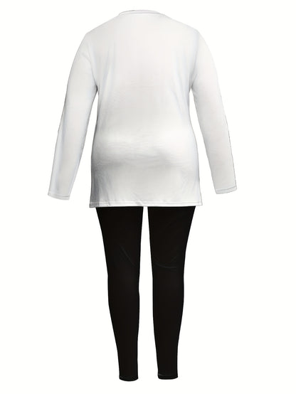 SINHOON Ladies' Attire Stylish Two-Piece Suit - Round Neck Long Sleeve Blouse with Side Slit And Printed Trousers - Ideal for Autumn And Winter Wear