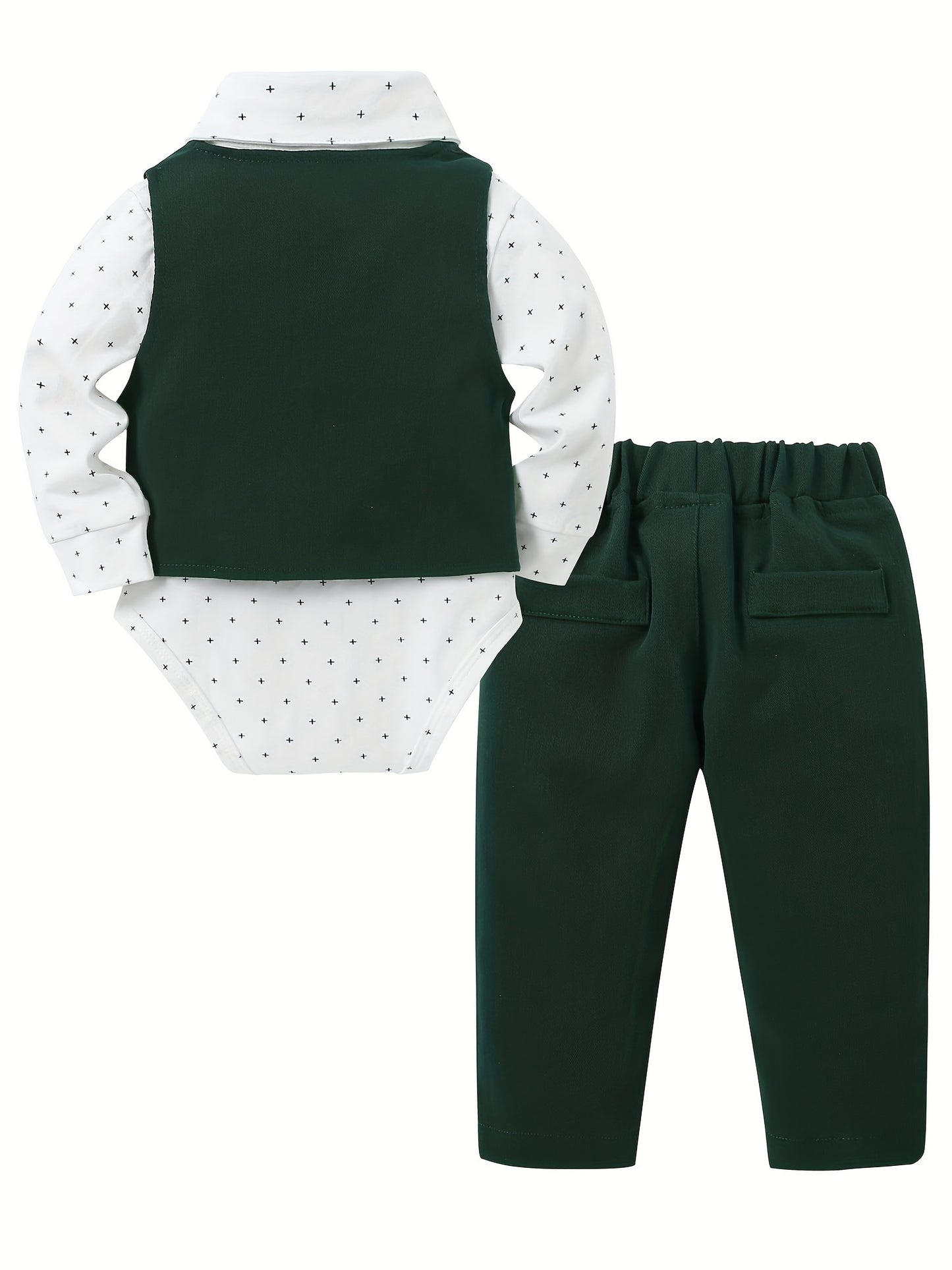 5pcs Newborn Long Sleeve Gentleman Suit Baby Boy Holiday Party Wedding Dress Suit One-Piece Shirt, Vest, Pants, Bow Tie, Corsage 0.0-78.74ft Soft And Comfortable Toddler Clothing