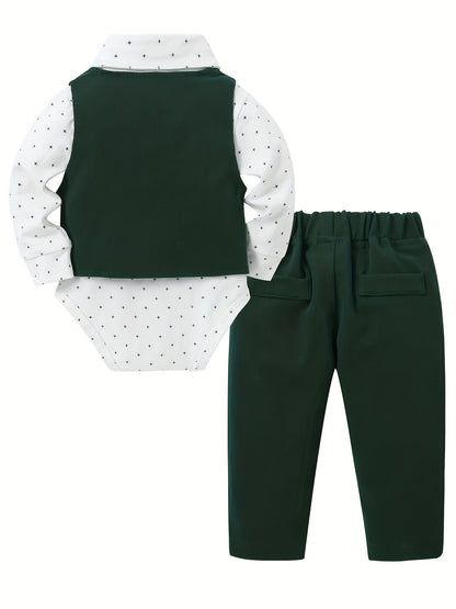 5pcs Newborn Long Sleeve Gentleman Suit Baby Boy Holiday Party Wedding Dress Suit One-Piece Shirt, Vest, Pants, Bow Tie, Corsage 0.0-78.74ft Soft And Comfortable Toddler Clothing