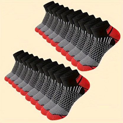 20 Pairs Men'S Low-Cut No-Show Socks - All-Season Breathable Athletic & Casual Crew Socks with Arch Support, Moisture-Wicking & Quick-Dry Technology, Multi-Color Pack (Navy, Light, Grey, ) - Durable Polyester for Sports, Gym, Casual Attire - Bulk Va