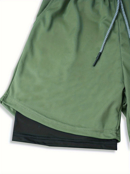 5pcs High Stretch Sports Shorts 5pcs Men'S 2-in-1 Double Layer Shorts With Inner Pocket, High Stretch Sports Shorts For Summer Gym Workout Training