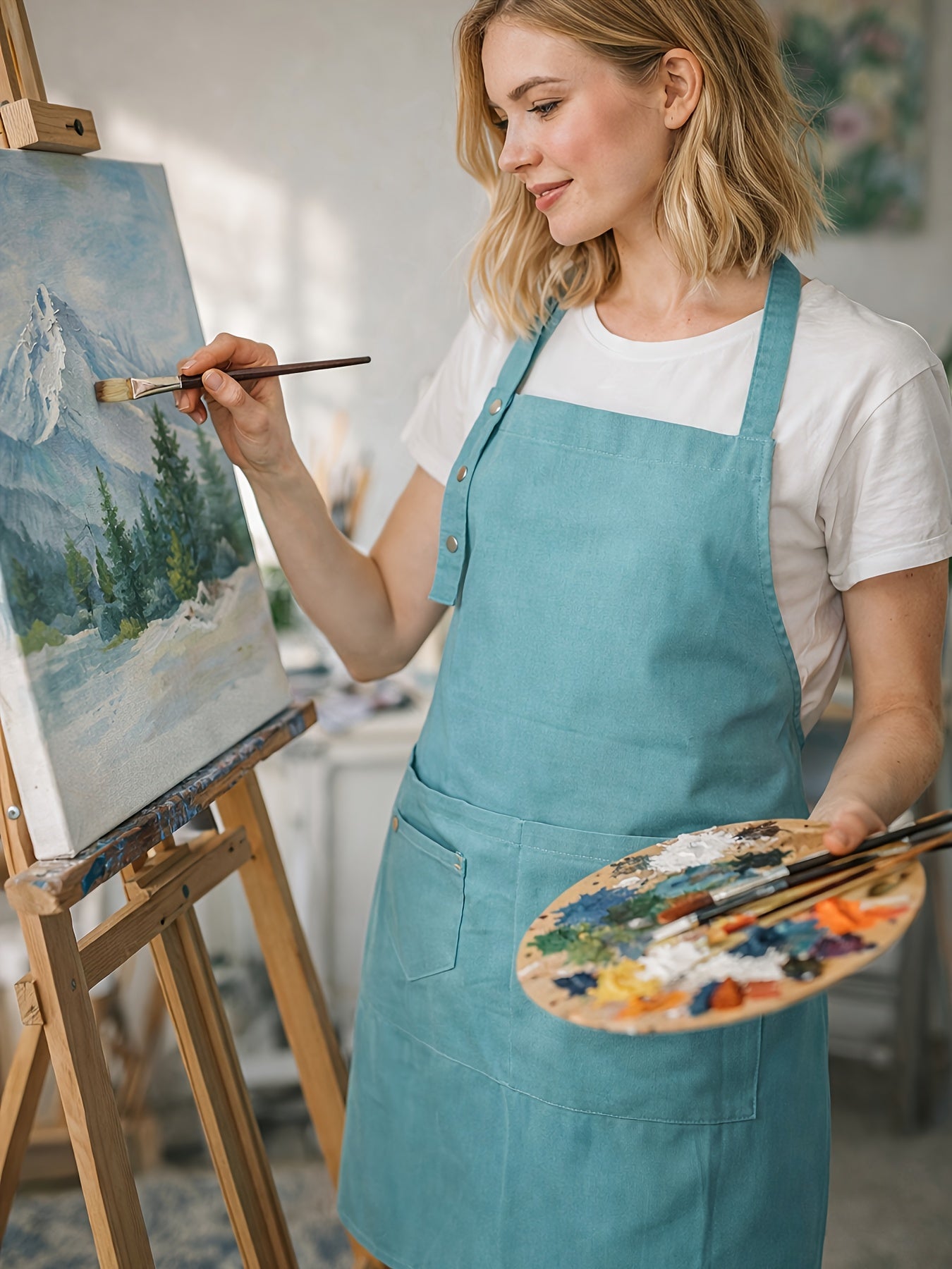 Artist & Chef Apron - Professional Painting, Pottery & Baking Apron with Adjustable Buckle Straps & Utility Pockets, Perfect Valentine's Day & Christmas Gift for Couples