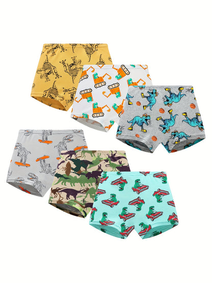 6-pack For Men, Adults, Children, And Boys, Comfortable And Breathable With Dinosaur Skateboards, Dinosaur Underwear, Dinosaur Cars, Dinosaur Ball Games, And Other Elements At The Four Corners