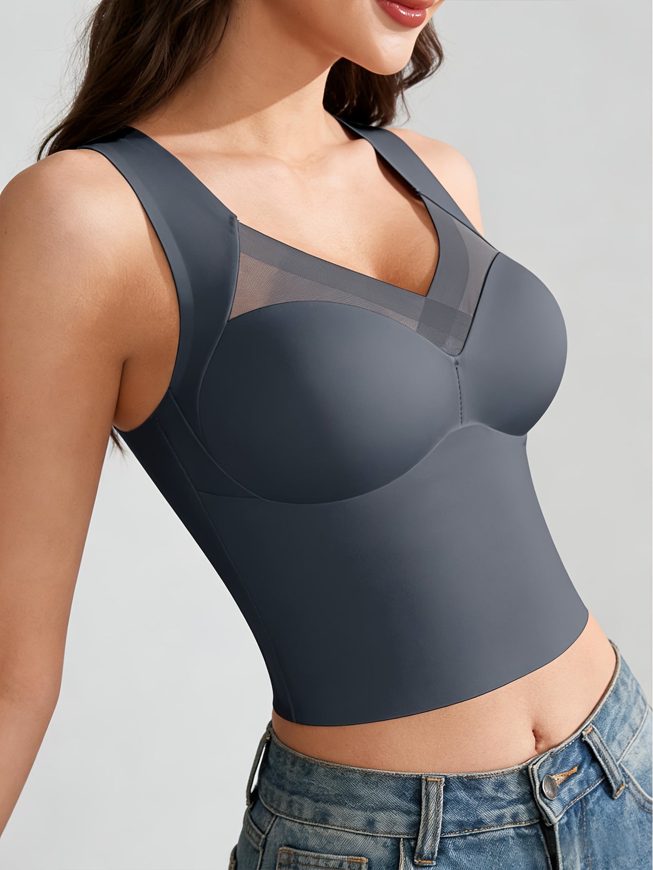 1pc EssElegance Wireless Sports Bra - Push-Up, Side Smoothing, High Stretch, Built-in Pads