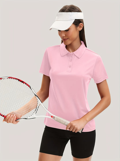 5pcs Women'S Polo Collar Short Sleeved T-shirts, Tops, Moisture Wicking And Quick Drying Clothes With Buckle Collars, Fashionable And Slim Fit, Casual Clothes, Outdoor Morning Clothes, Clothes