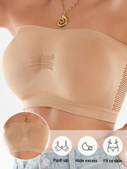 4pcs Set, Women's Pure Color Strapless Bra, Women's 1pc Bra, Breathable Sports Bra, Bra Without Underwire, Pleated Design Bra, Backless Bra