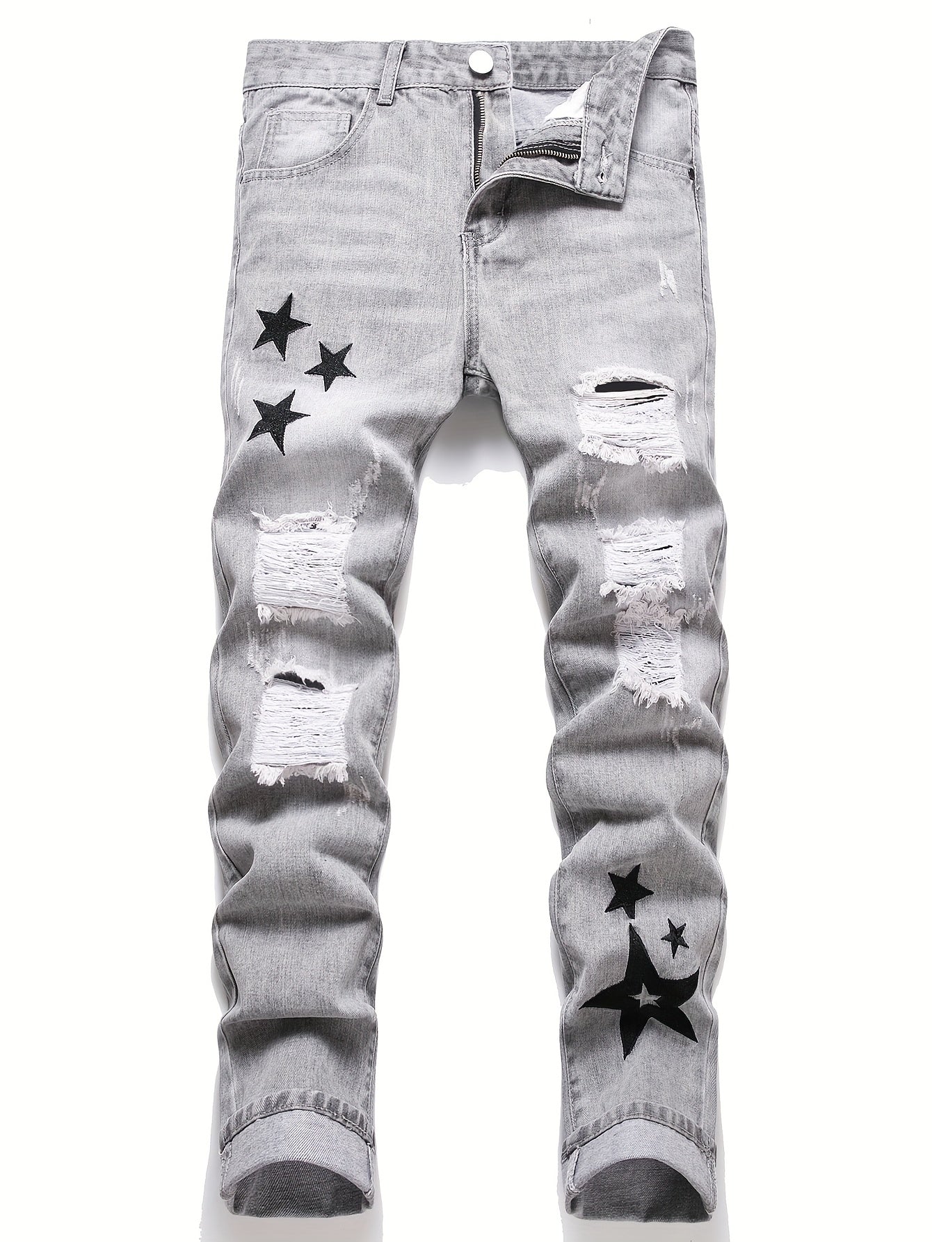 Men'S Torn Denim, Retro Faded Tapered Trousers, Basic Design, Slim Cut, Casual Pants for All Seasons, Ideal for Fall And Winter, Particularly for Christmas, Halloween, And Thanksgiving Presents