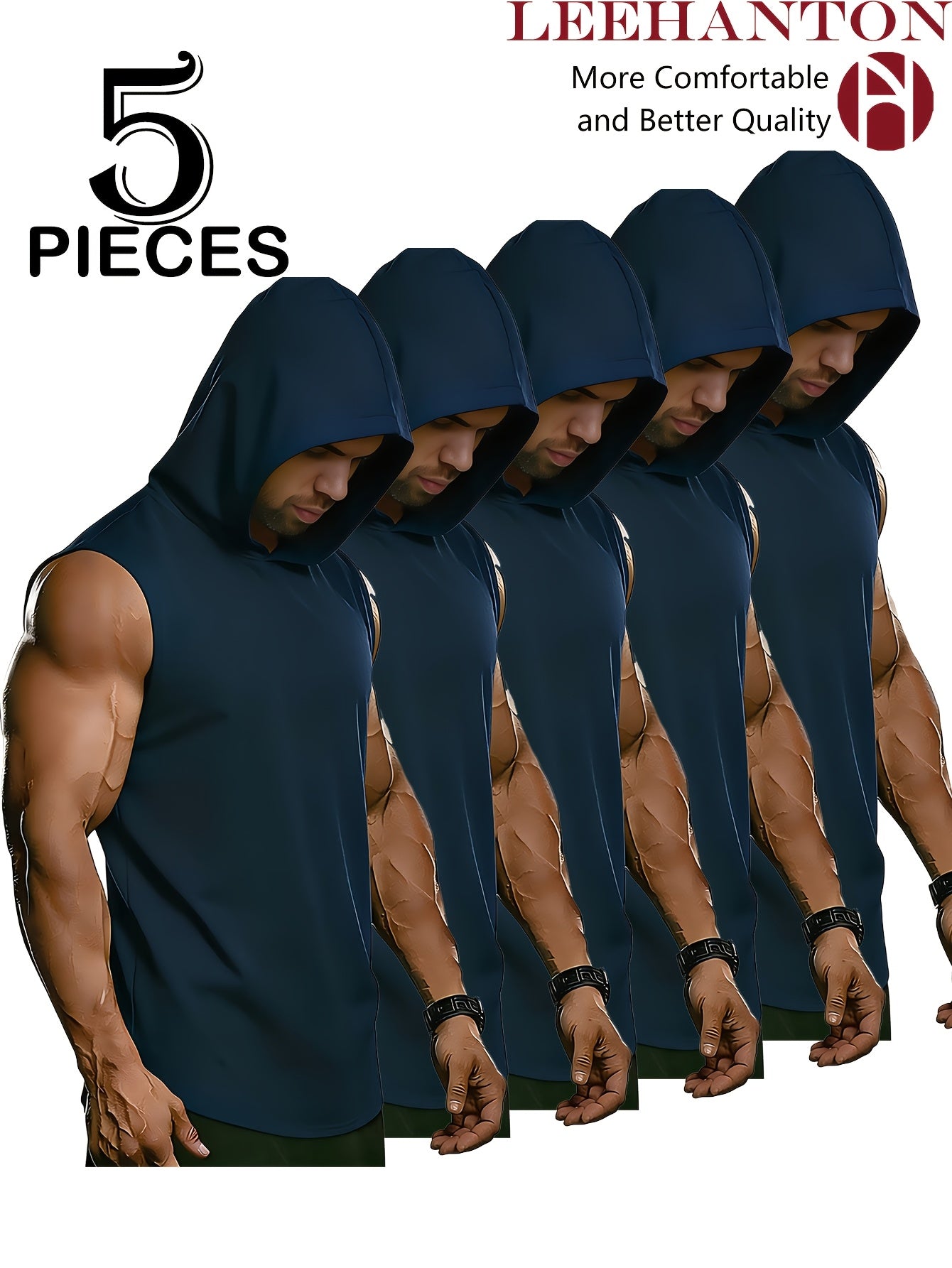 Men's BLK+GREY+WINE+NAVY+BLUE Polyester Sleeveless Outfit Set - product view 6