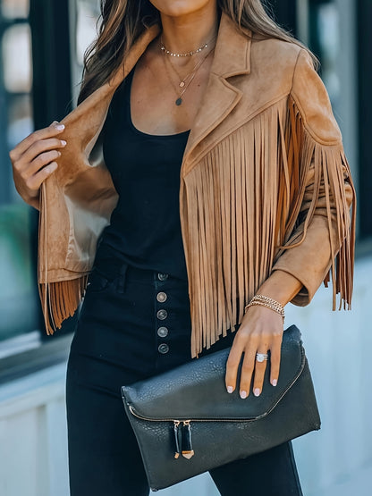 Faux Jacket Women Tassel Motorcycle Fringe Cropped Coats 2026 Spring Western Outfit Trendy Fall Long Sleeve Cowgirl Outfits Cardigan Jackets