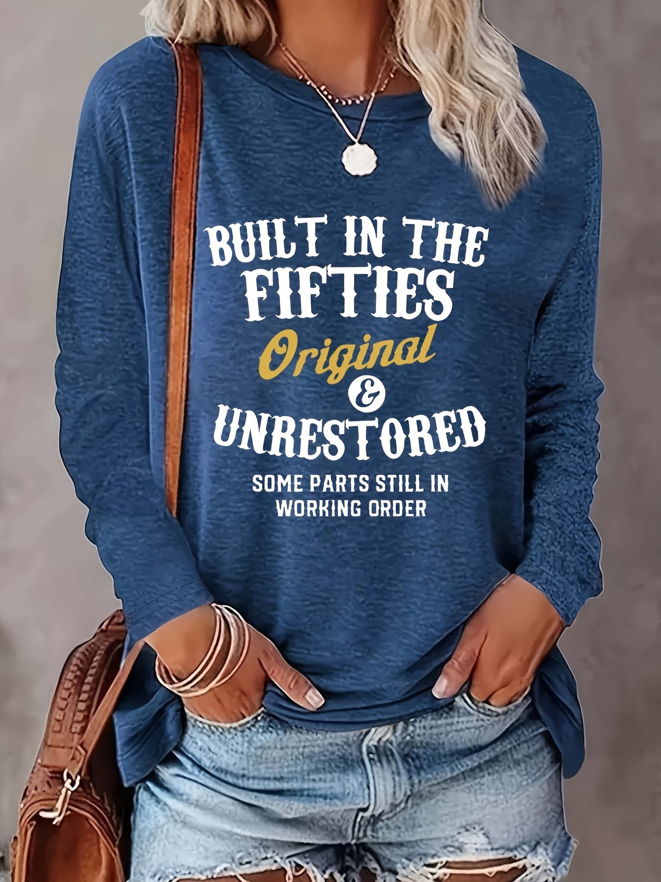 [Casual Loose Top] Cross-Border European and American Women's Fashion Round Neck Long Sleeve Casual Loose Top Base T-Shirt