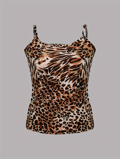 5pcs Set Of Summer Sexy Leopard Print Camisoles for Outerwear And Innerwear, Top And Base Shirt