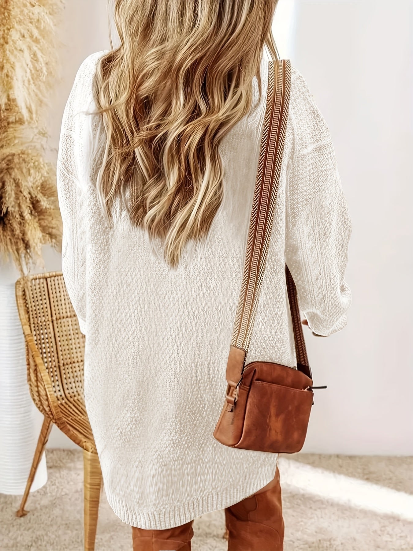 Plus Size, Beige Cable Sweater Dress - Oversized Slouchy Mid-Length Dress with Drop Shoulder, Cozy Winter Dress for Fall/Winter, Beige Cable Pattern Pullover, Elegant Casual to Dressy Wear