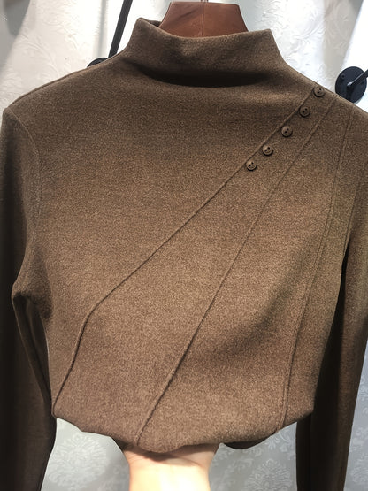 2024 Autumn/Winter New Half High Collar Double Sided Velvet Bottom Shirt for Women, Tailored And Versatile, Fashionable And Stylish Mid Neck T-shirt, Warm Top