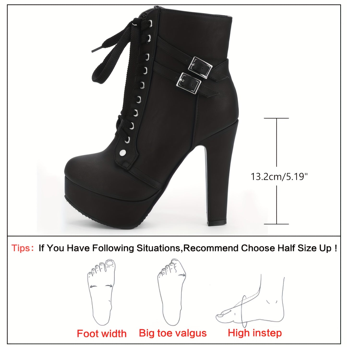 High Heel Boots for Women, Womens Platform Boot Heels Sexy Round Toe Lace UP High Heels Mid Calf Boots, Women Shoes