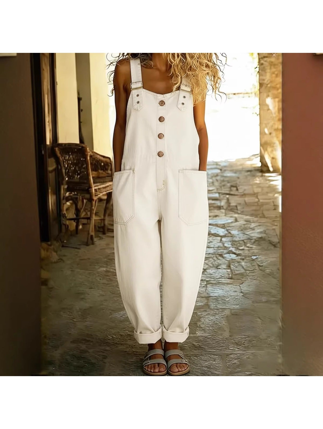 Retro Washed Loose Fit Denim Jumpsuit for Women Casual Adjustable Buckle Closure 2026