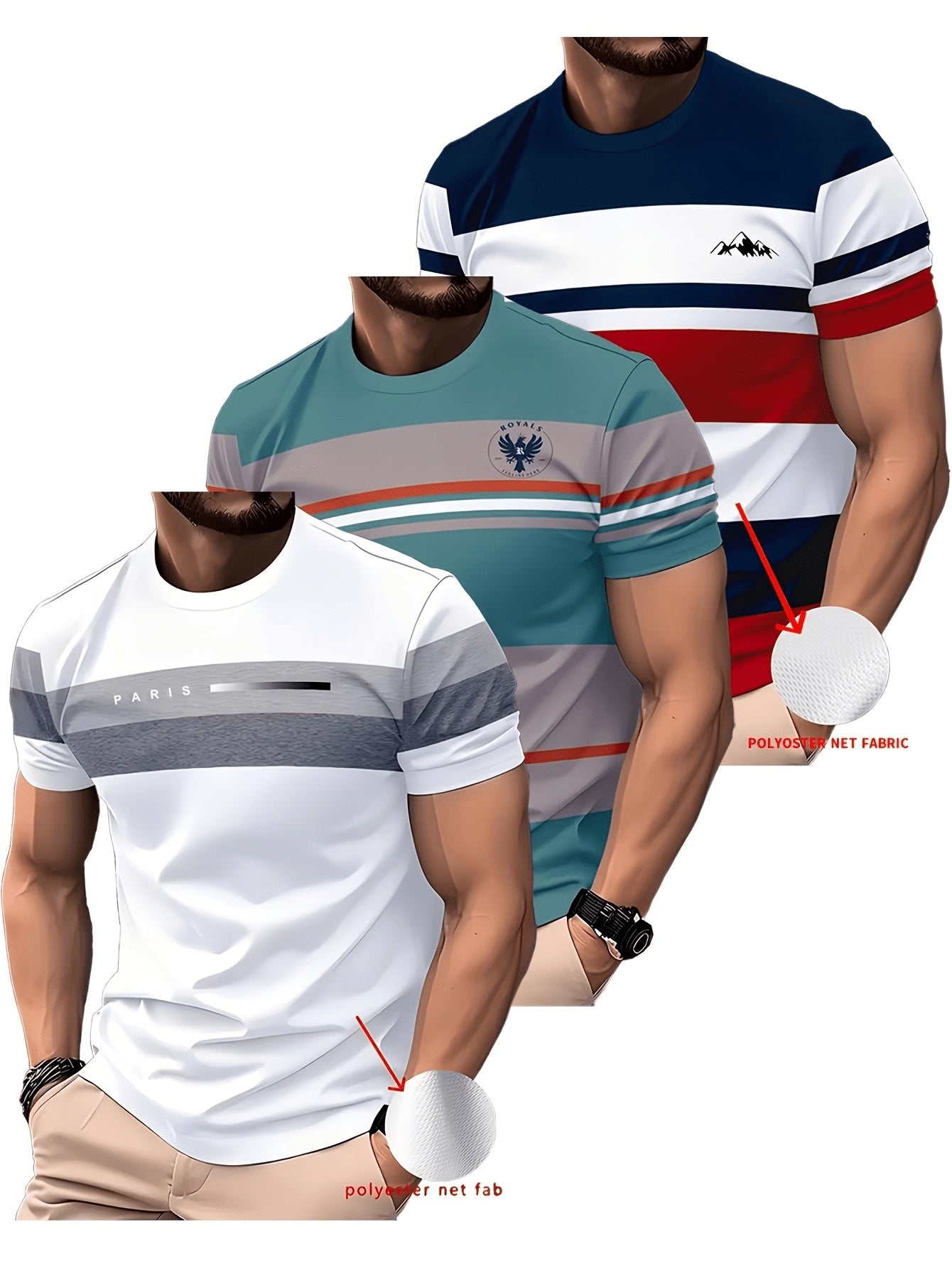 3pcs Men'S Fashion Short Sleeve Round Neck T-Shirt for Casual, Sporty And Business Wear, Funny T Shirt, Men'S Trendy T Shirts, Everyday T-Shirt, Versatile Clothing, Stylish Design, Classic Fit