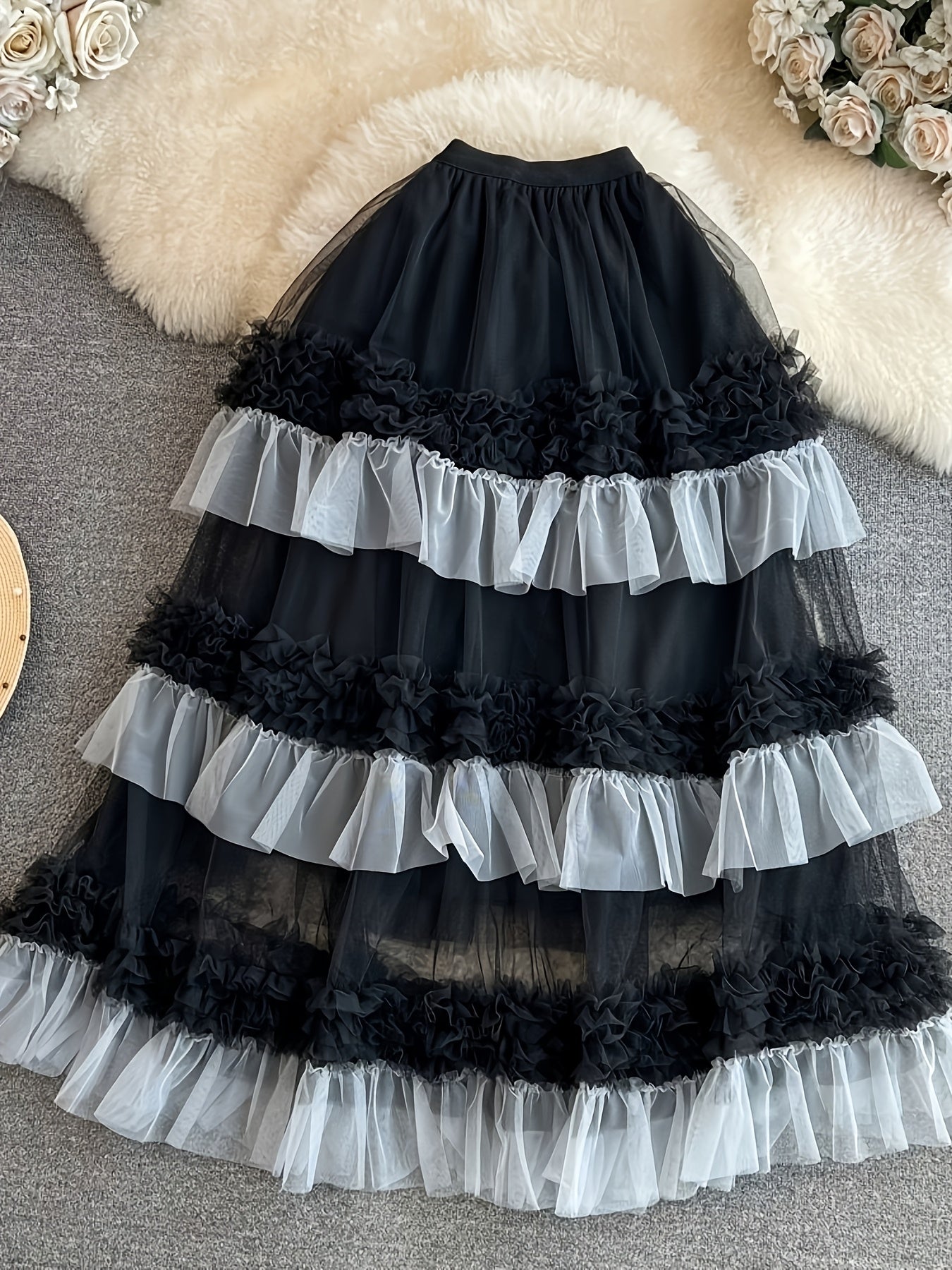 Women'S Tulle Tutu Skirt High-Low Flowy A-Line Ballet Skirt With Elastic Waist, Layered Mesh Fluffy Long Skirt For Beach Party Streetwear Wedding Cake Winter Fashion Outfits