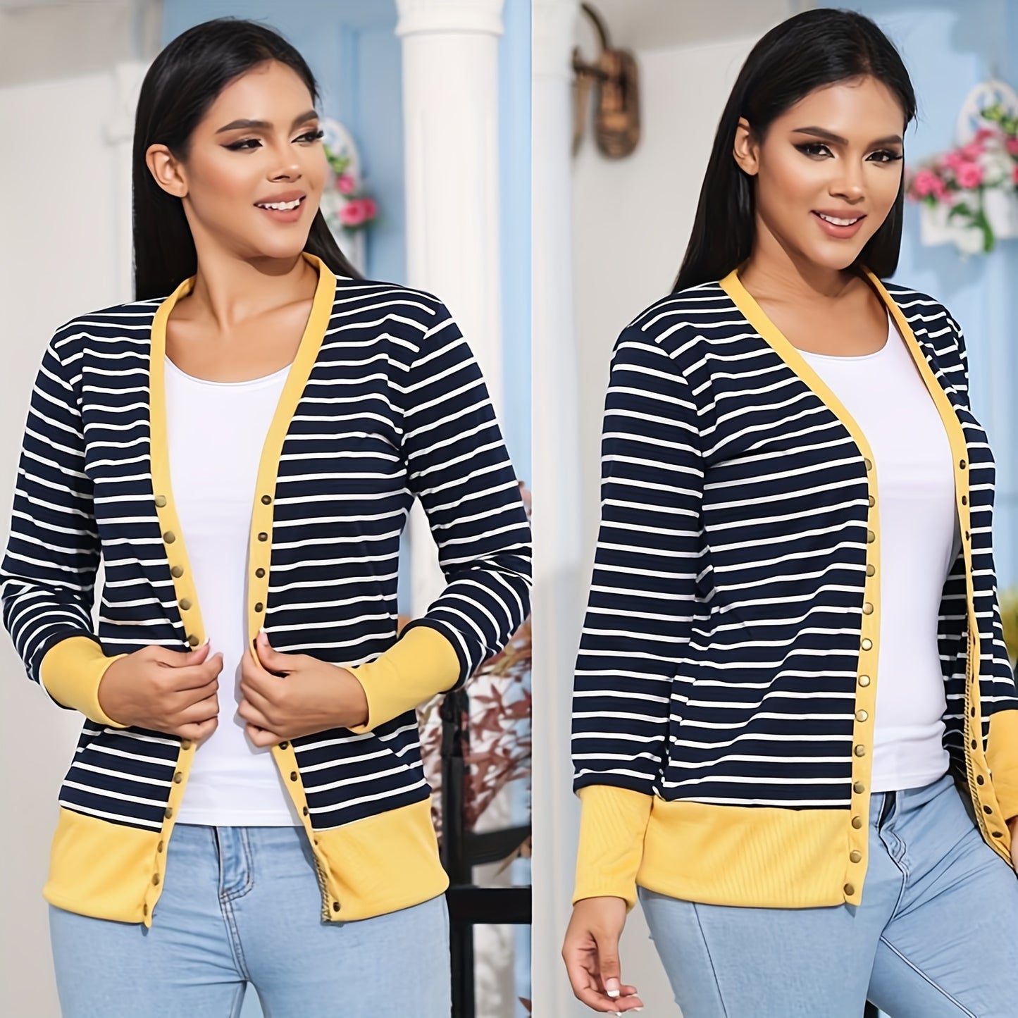 Women'S Button Cardigan Long Sleeve Tops Shirts Outwear Solid Ribbed Open Front Cardigan Sweaters