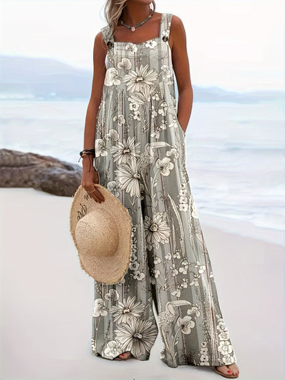 BONBON Spring/Summer Vacation Style Loose Women'S Floral Print Overalls Jumpsuits And Rompers For Women