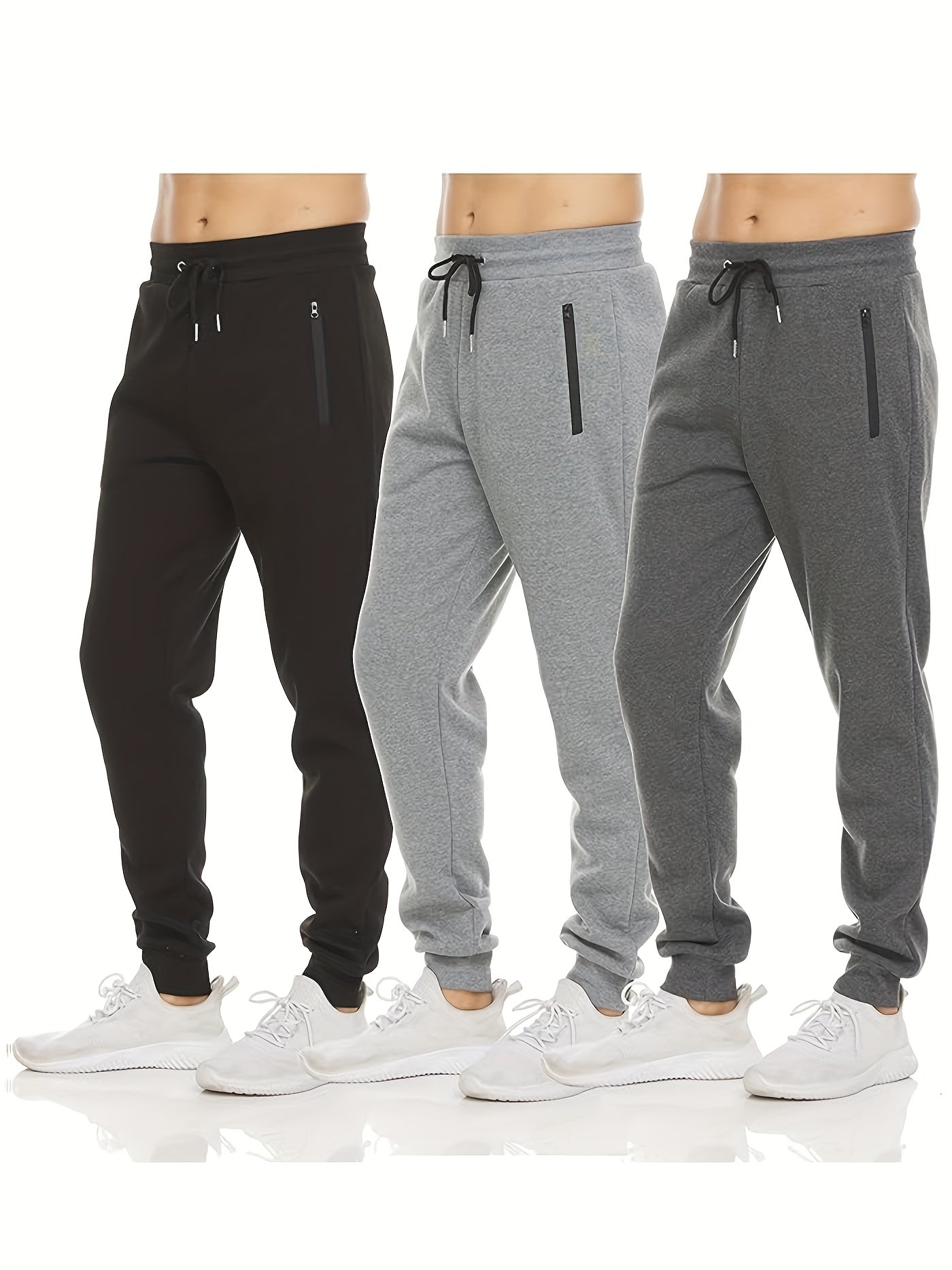 3pcs Men'S Sweatpants Fleece Casual Sport Joggers for Men Athletic Pants with Zipper Pocket S-3XL