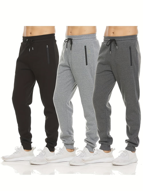 3pcs Men'S Sweatpants Fleece Casual Sport Joggers for Men Athletic Pants with Zipper Pocket S-3XL